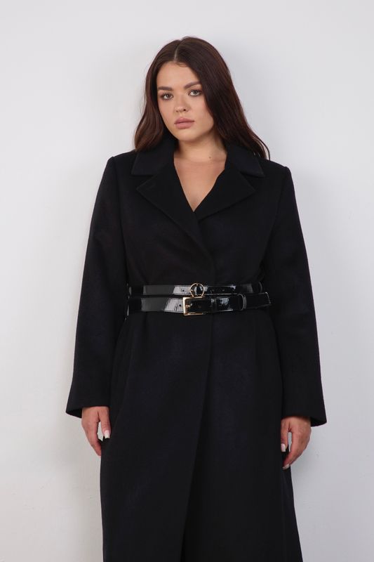 Пальто однобортное с акцентными ремнями, черный