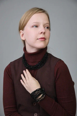 Браслет "Венеция" из черного венецианского стекла на кожаной застежке