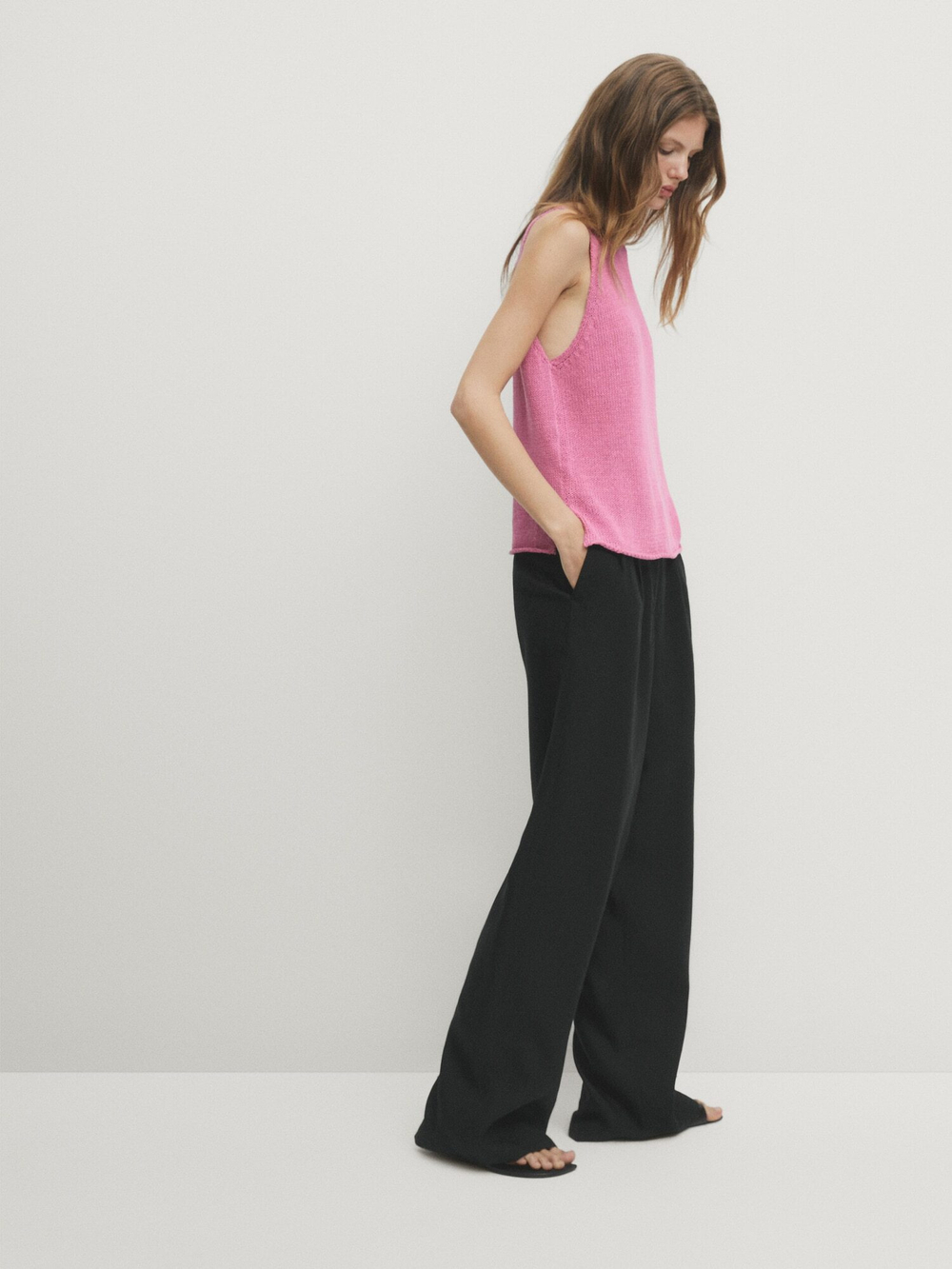 Massimo Dutti Вязаный топ с круглым вырезом, розовый