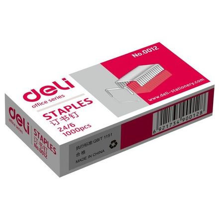 Скобы для степлера №24, никелированные, Deli