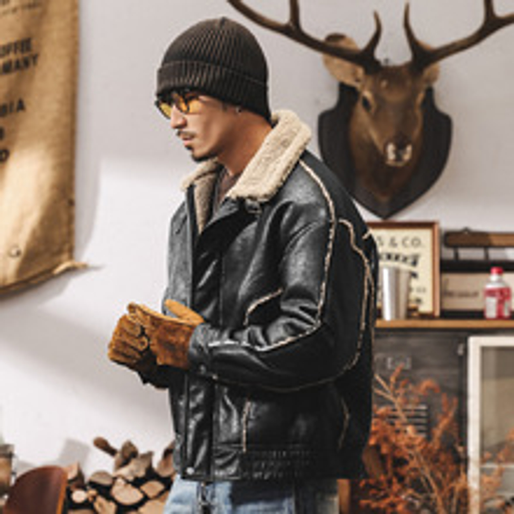 Кожаная куртка Mountain Eagle, воротник с мехом зимнее модное брендовое мотоциклетное меховое для мужчин