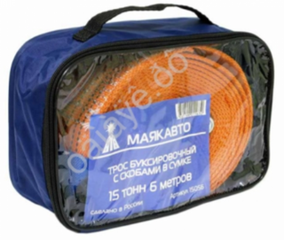 Трос буксира15т/6м лента МаякАвто со Скобами, ширина 70мм  15056 в сумке