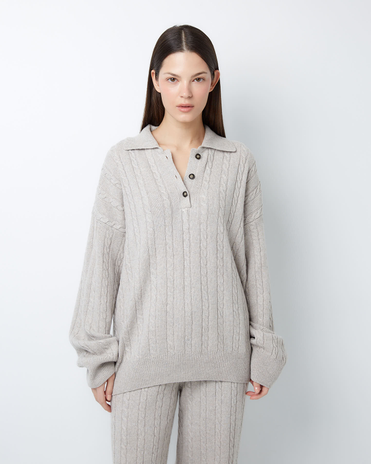 Поло объемного кроя из смесового кашемира серо-бежевый