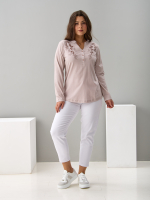 Блузка БЛ-22/бежевыйрогожка-цветы-п