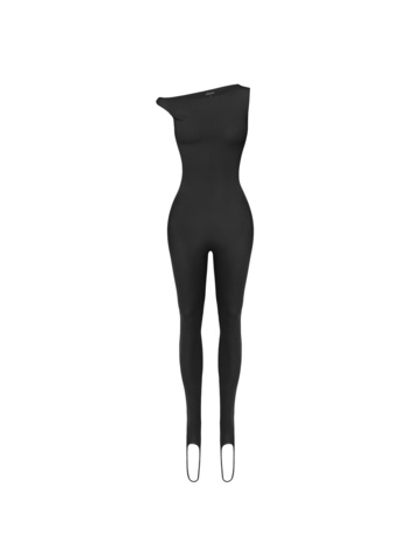 black asymmetric catsuit