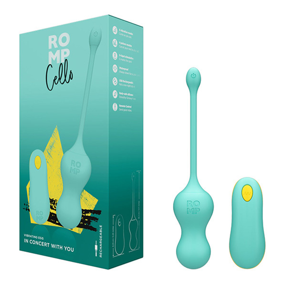 Бирюзовое виброяйцо для G-точки c пультом ДУ Romp Cello Vibrating Egg RP261SG8