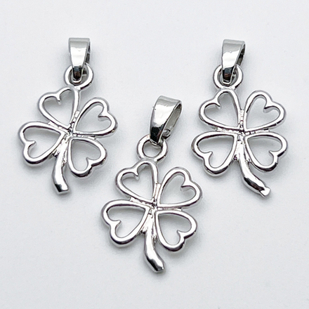 Подвеска Клевер, цвет серебро (родий), размер 18*12 мм + бейл, цена за 1 шт