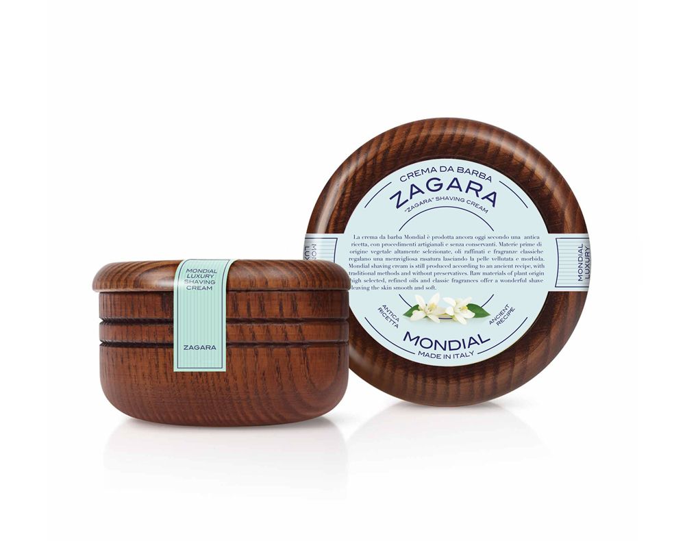 Фото крем для бритья Mondial &quot;ZAGARA&quot; с ароматом флёрдоранжа деревянная чаша 140 мл в фирменной коробке