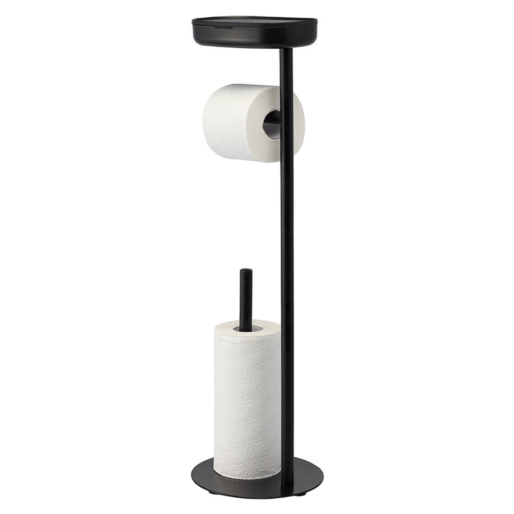 Держатель для туалетной бумаги с полочкой slim, черный