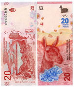 Банкнота Аргентина 20 песо 2017 год (лама Гуанако). UNC