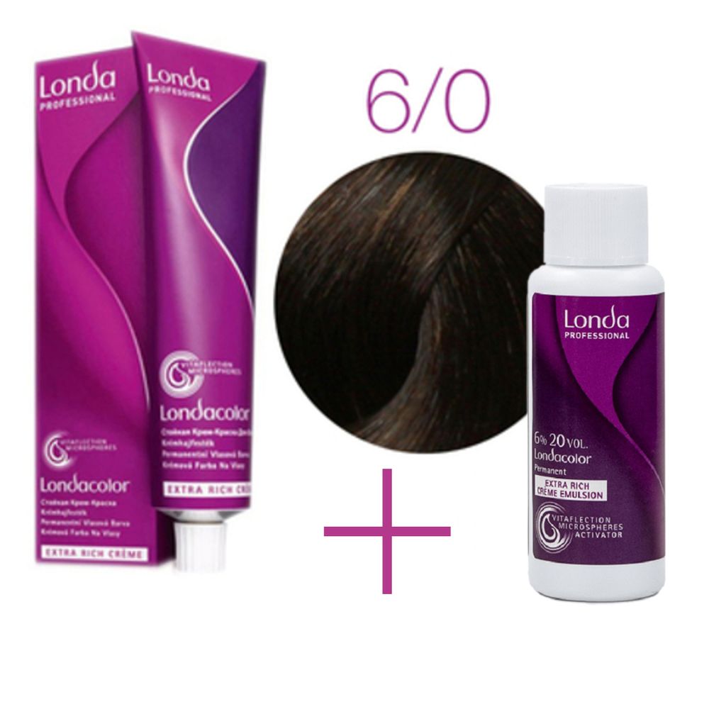 Londa Color 6/0 стойкая крем-краска 60 мл + Окислительная эмульсия 6% 60 мл