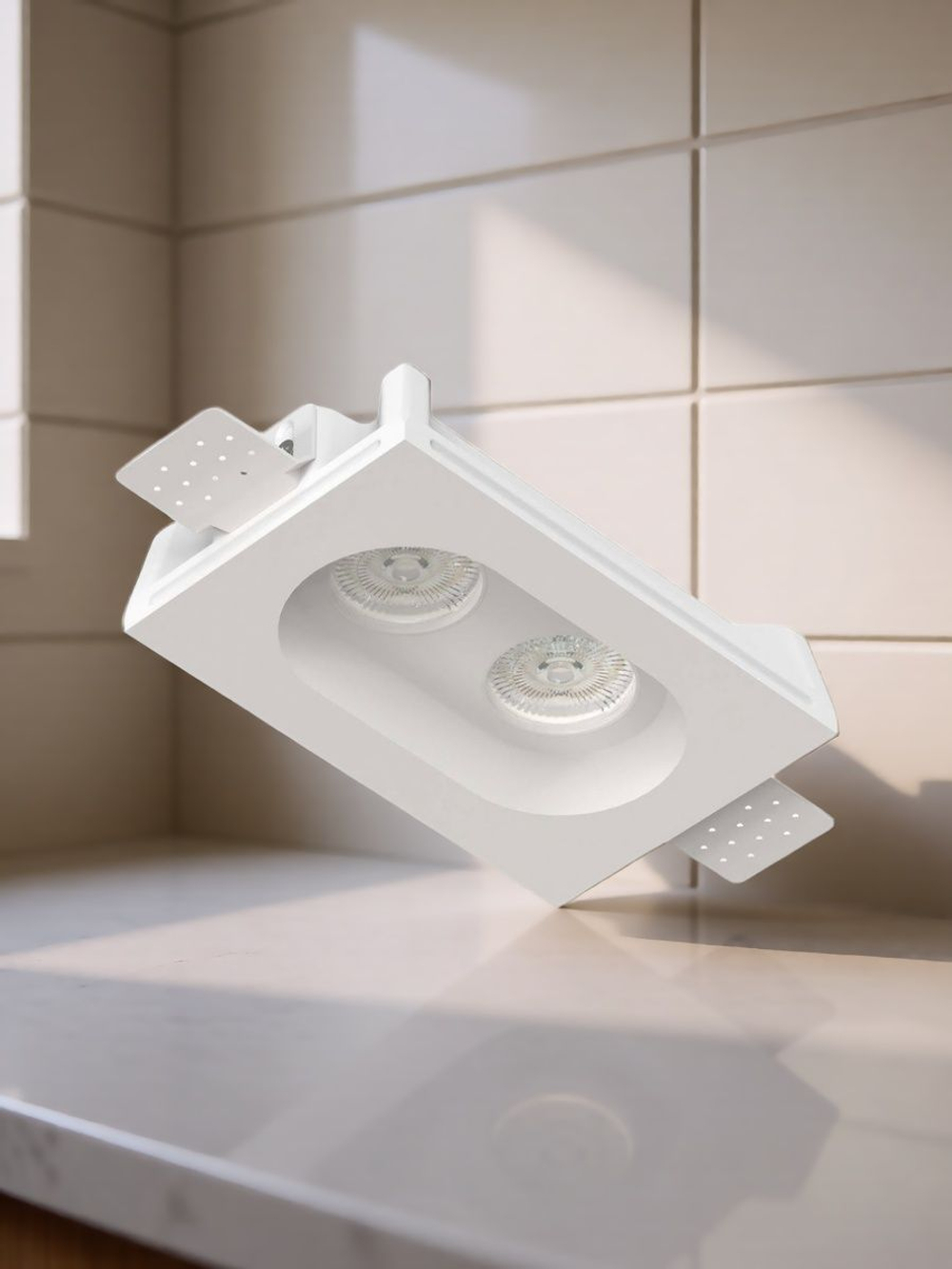Светильник гипсовый встраиваемый Stellanova Izar Flat Duo sn008 192х125х40мм со светодиодной лампой GU10 MR16 2x7W 4000K Ra>80