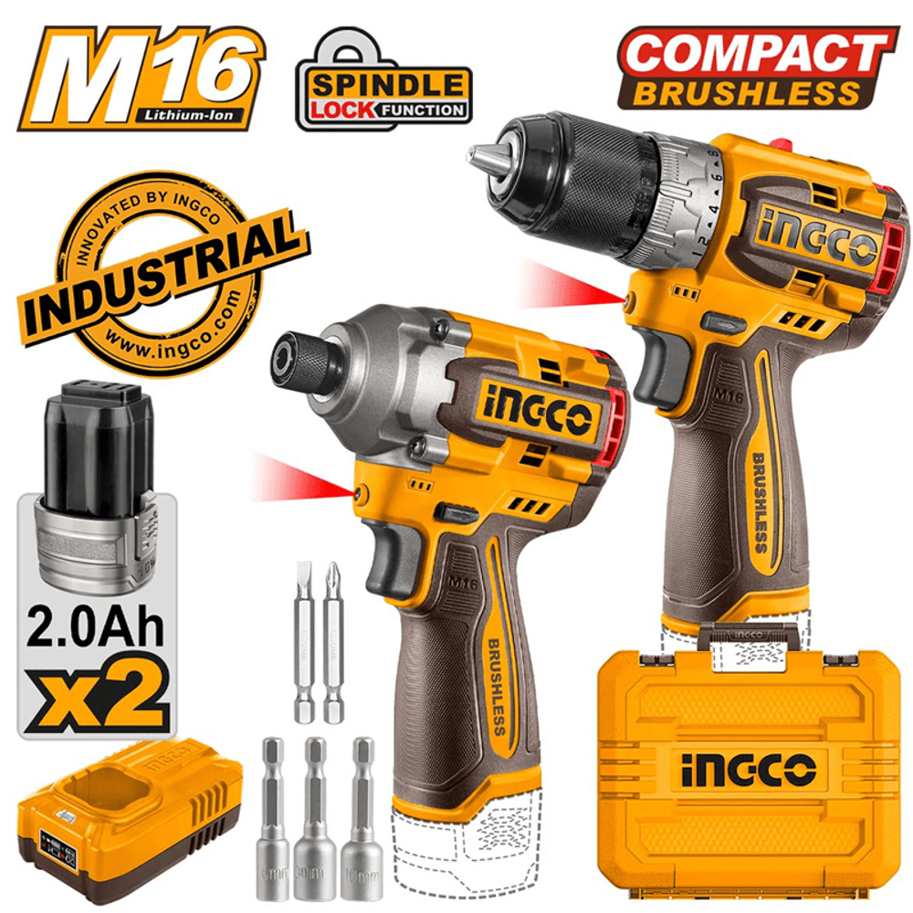 Набор шуруповерт и бесщеточный импульсный винтоверт INGCO COSLI240968 INDUSTRIAL 16 В