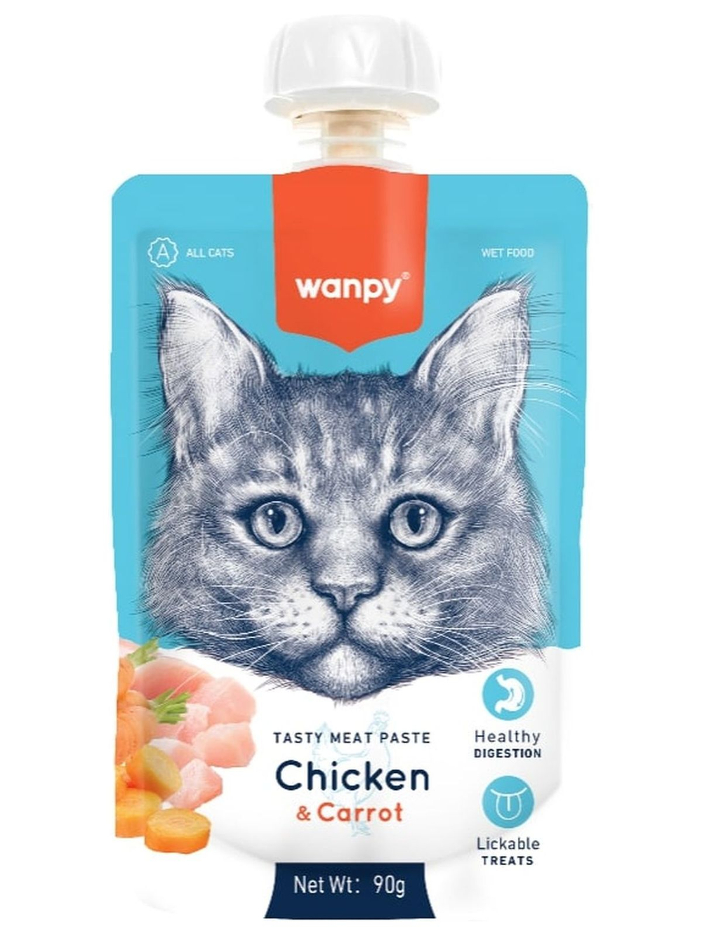 Wanpy Cat Лакомство для кошек Мясной мусс из курицы и моркови 90 г