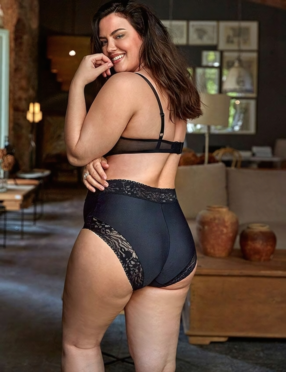 Трусики-слипы с высокой линией талии Soft lace (Размер: L) (Цвет: черный)