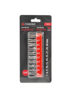 Набор бит TORX 10пр. 1/4''(T 7,8,9,10,15,20,25,27,30,40-25мм),в блистере Forsage F-21022