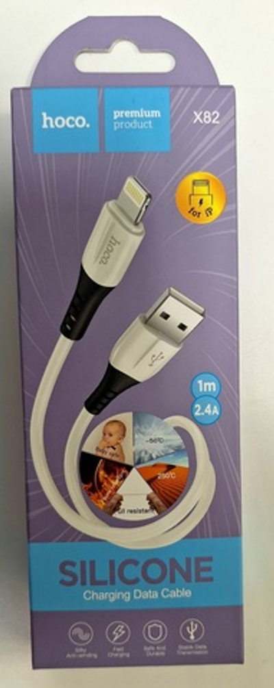 351_ USB кабель Lightning HOCO X82 Silicone (100см. 2.4А), белый ш/к 6931474768544