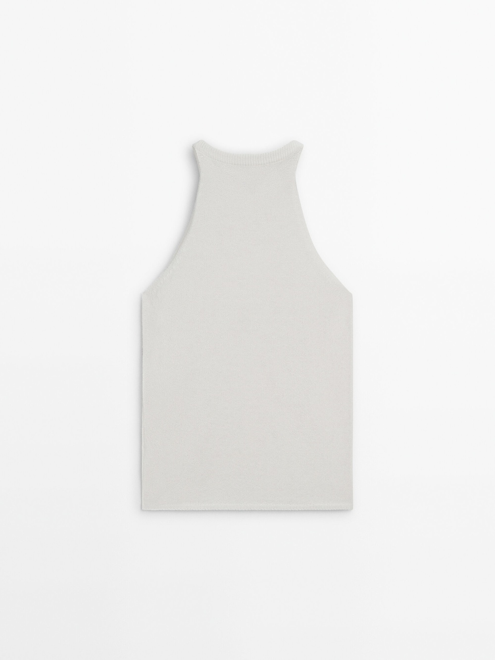 Massimo Dutti Трикотажный топ с горловиной халтер и деталями в рубчик, натуральный, кремовый