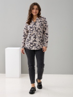 Блузка БЛ-22/антрацит-бежцветы