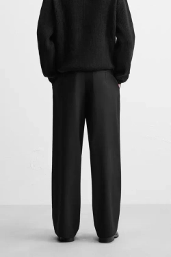 ZARA БРЮКИ WIDE-LEG СО СКЛАДКАМИ, ЧЕРНЫЙ