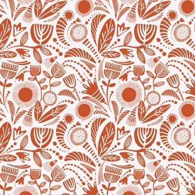 Цветочный орнамент. Красный на белом.