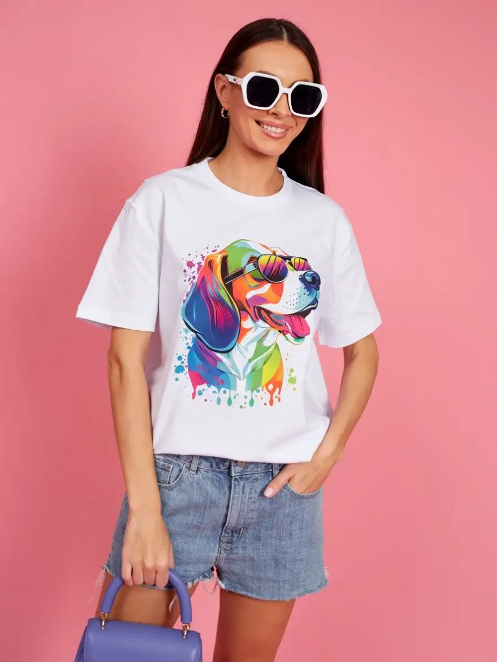 Футболка оверсайз с принтом собакой Бигль Корги Хаски