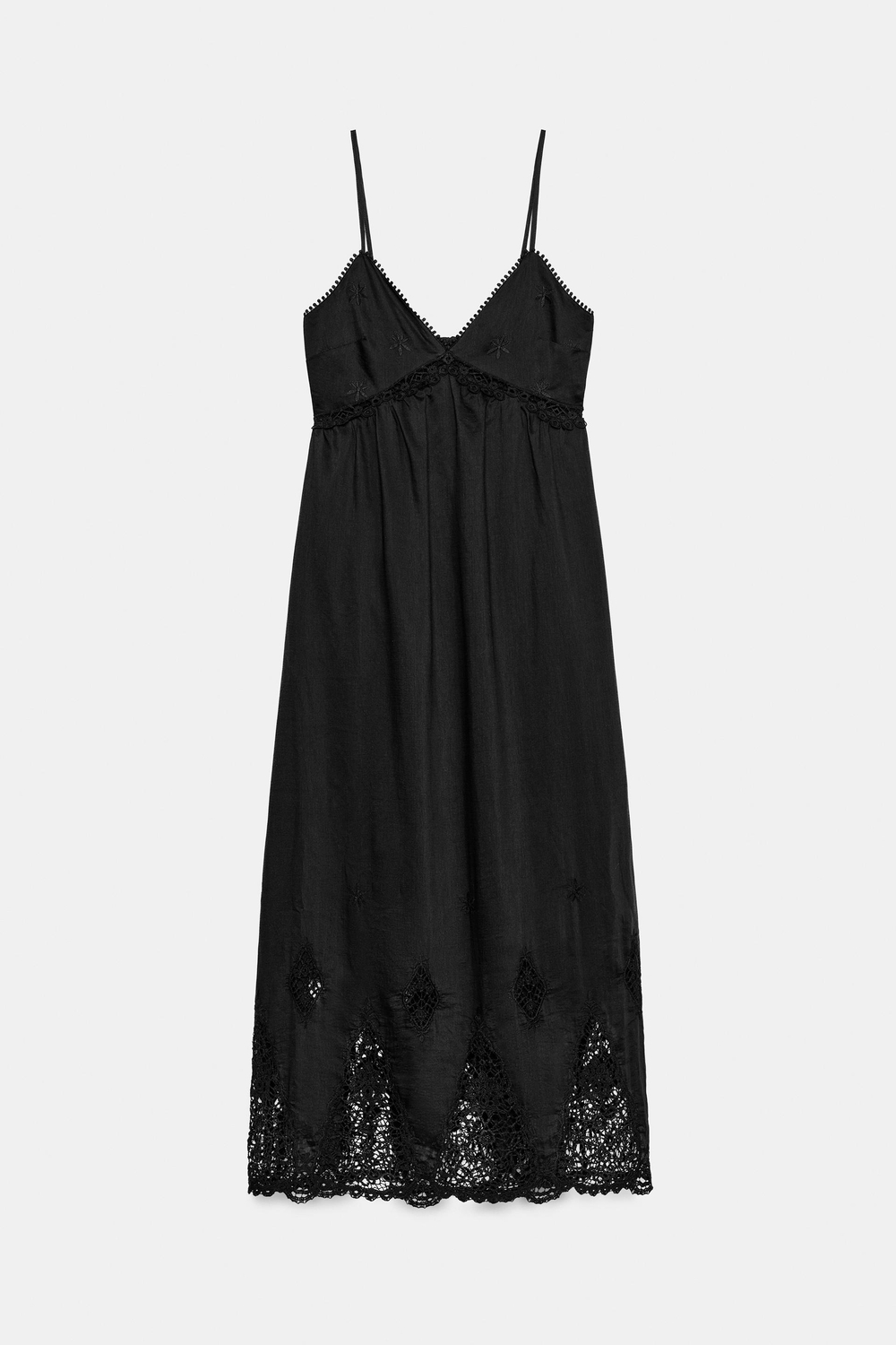 ZARA ПЛАТЬЕ МИДИ С ВЫШИВКОЙ, ЧЕРНЫЙ