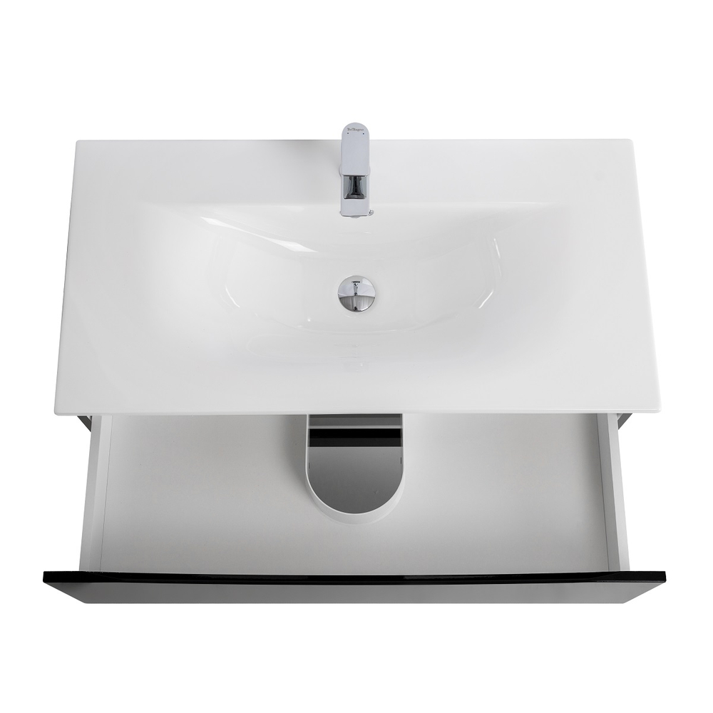 Тумба с раковиной подвесная BelBagno MARINO-CER-N-1000-2C-SO-NL-P Nero Lucido, раковина белая BB-8099-100