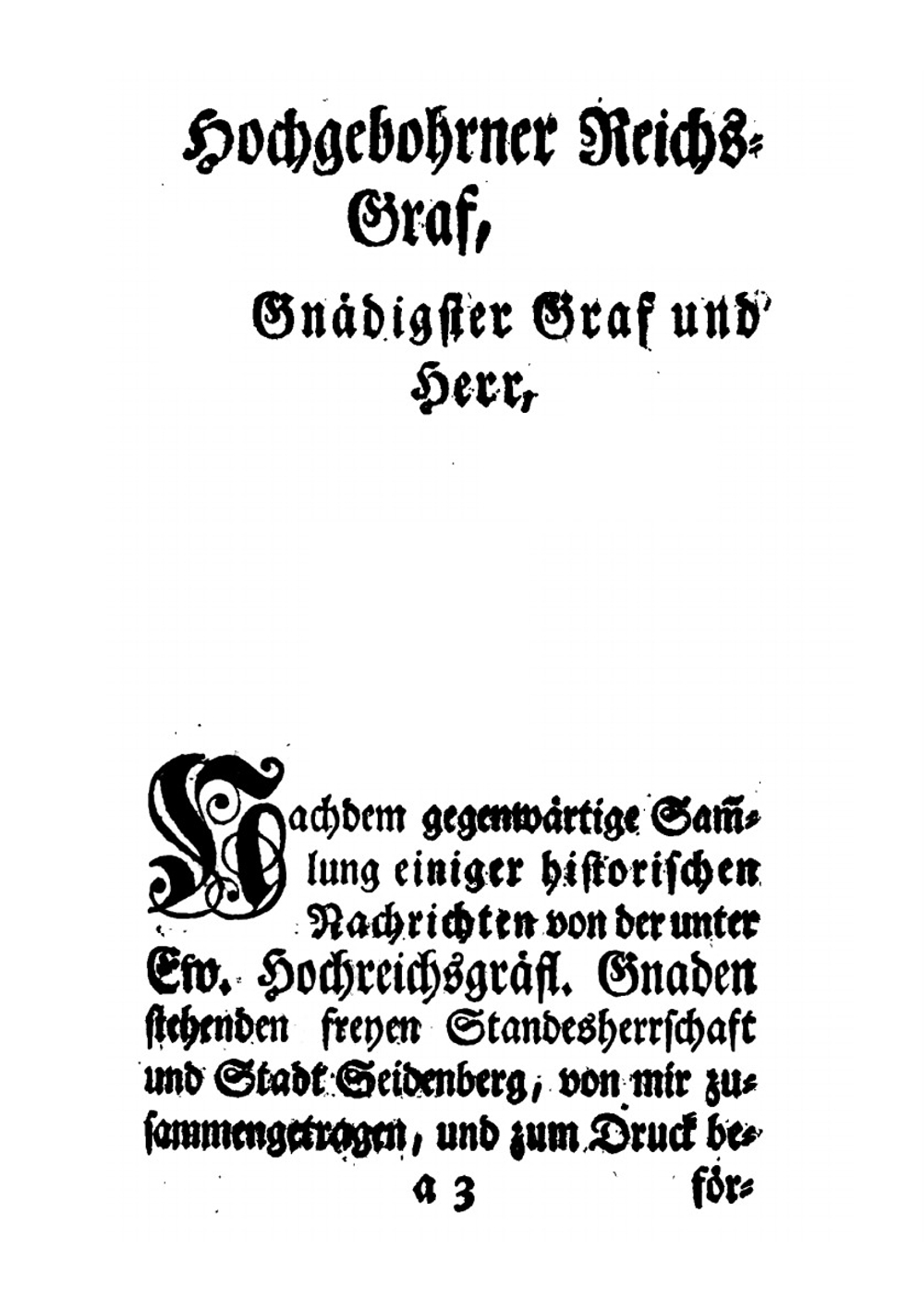 Sammlung Einiger Historischen Nachrichten Von Der Freyen Standesherrschaft. Und Der Kleinen Stadt Seidenberg in Oberlausitz | J.G. Kloss