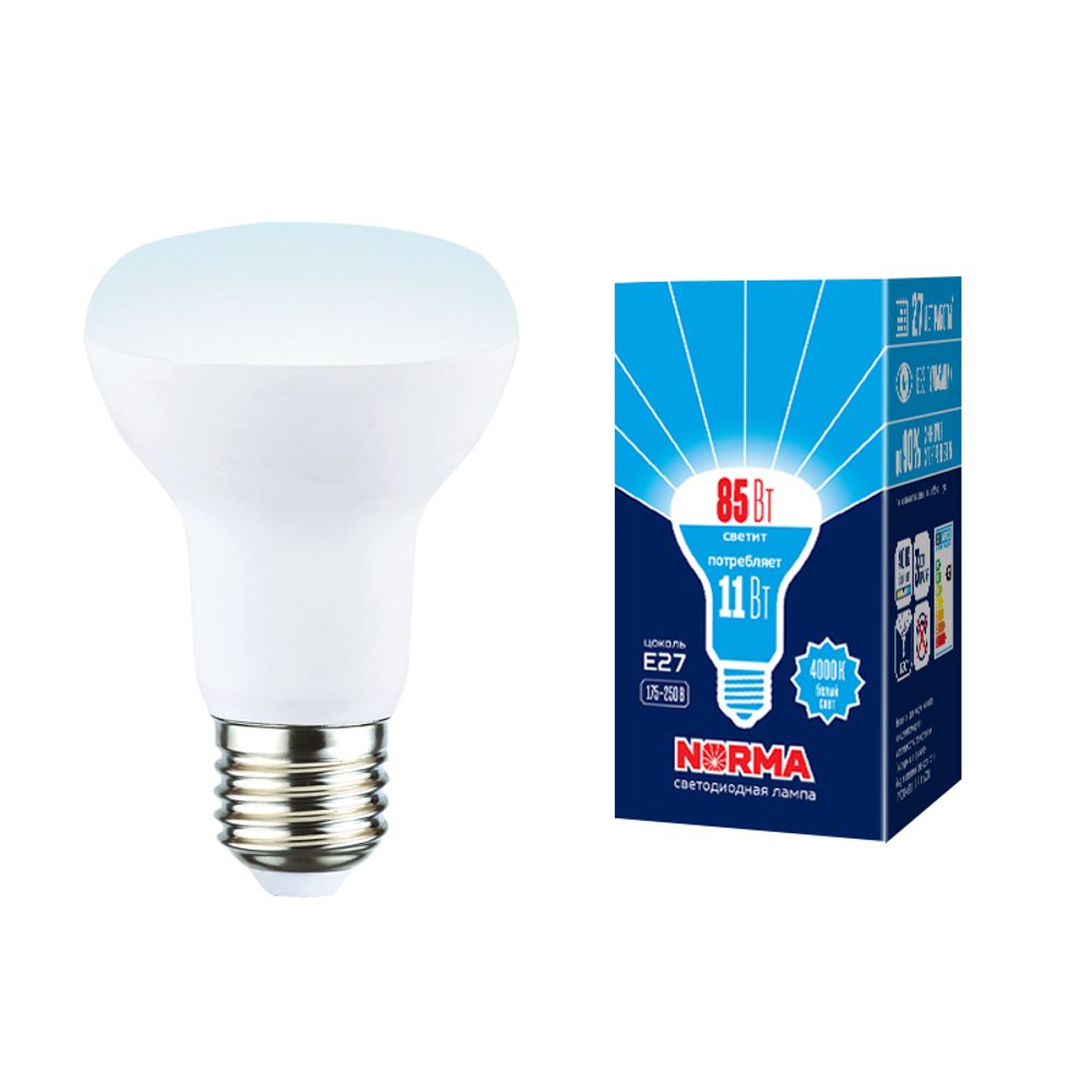 LED-R63-11W/4000K/E27/FR/NR Лампа светодиодная. Форма Рефлектор, матовая. Серия Norma. Белый свет (4000K). Картон. ТМ Volpe
