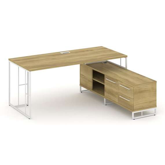 Rift Direct Стол руководителя на опорной тумбой RF.SRT-25 (R) Дуб Винченцо/Металл Белый/Белый Ручки