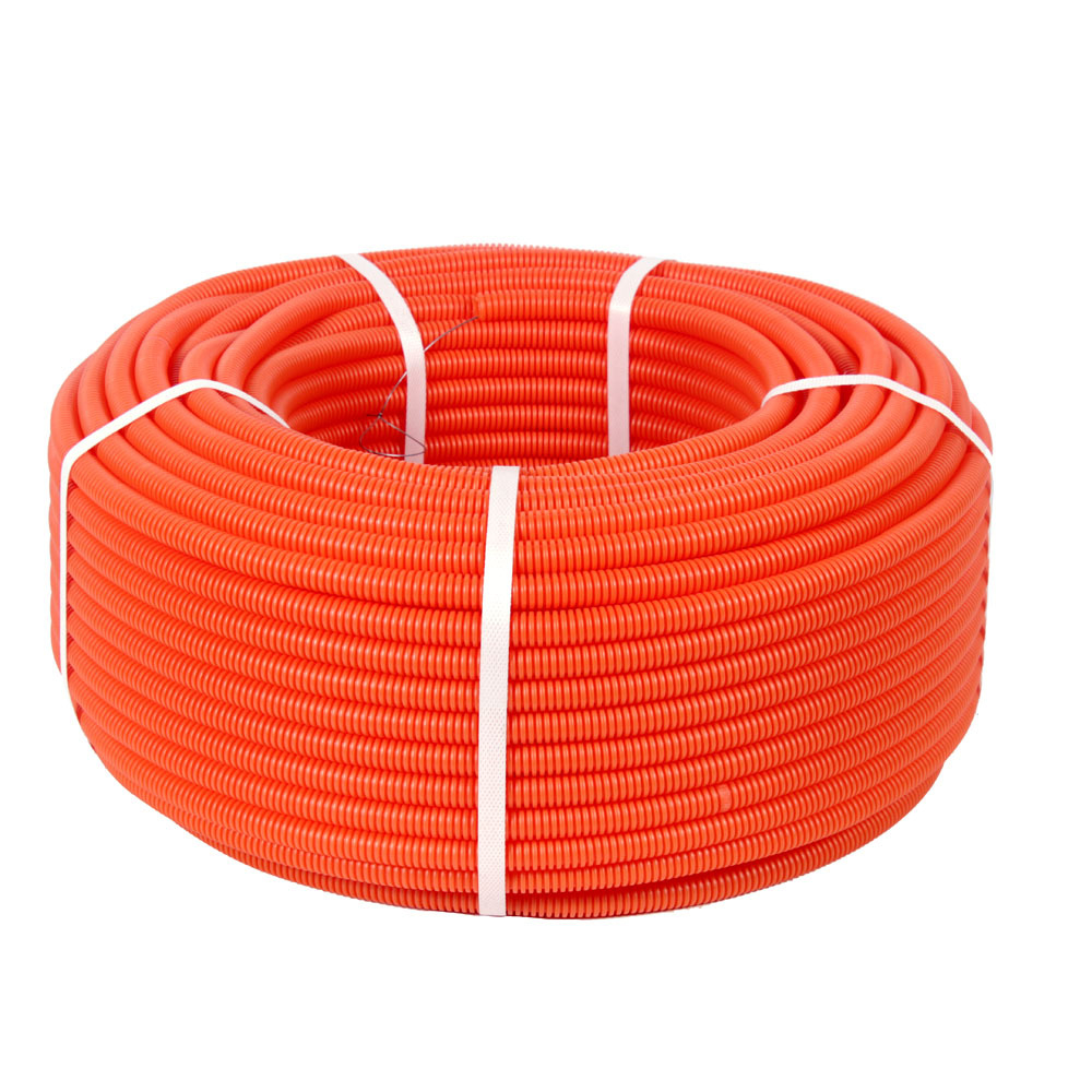 Труба гофрированная ПНД тяжёлая 750 Н (HF) оранжевая с/з d20 мм (100м/уп) Промрукав