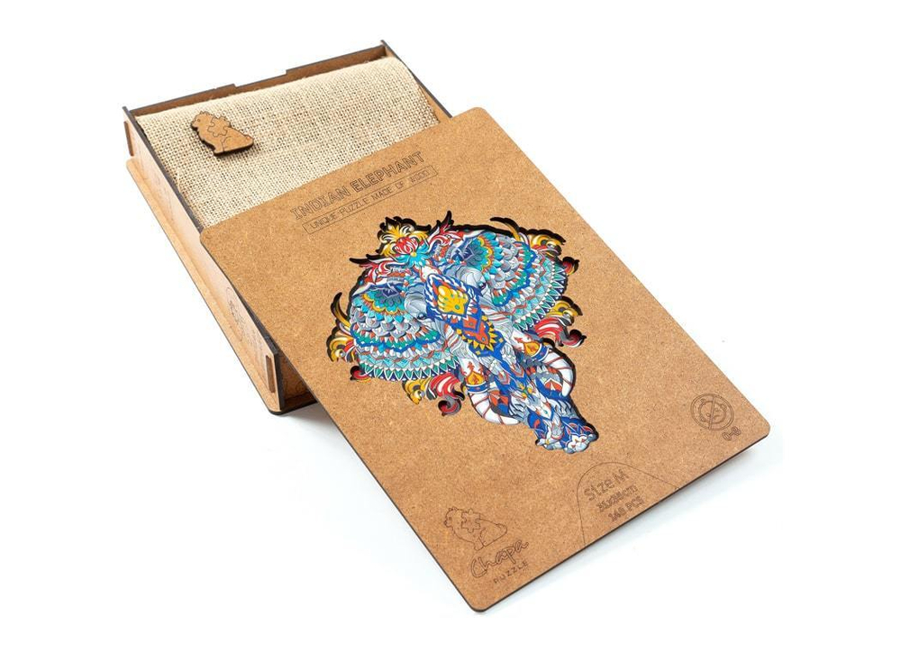 Индийский слон chapa puzzles - Деревянный пазл, мозаика, детали разных форм, уникальные картины которые вы собираете сами