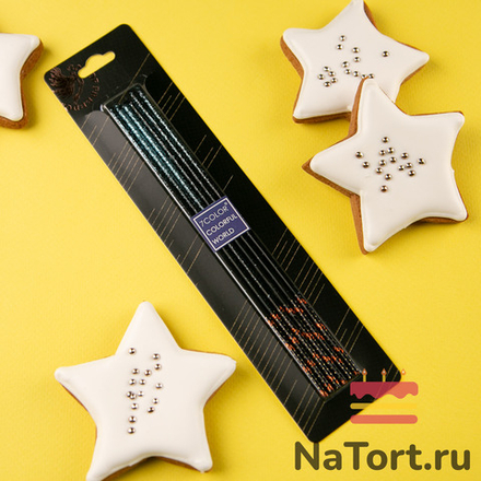 Набор свечей для торта «Полночь» (синие блестки, 17 см) 6 шт