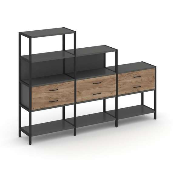 Shelf System Трехсекционный стеллаж четырех/трех/двухярусный с ящиками SN.STM-431 Антрацит/Дуб Табак