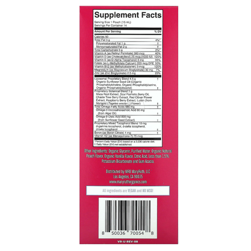 MaryRuth's, мультивитамины с гормональной поддержкой для женщин старше 40 лет, ваниль и персик, 14 пакетиков по 15 мл (0,5 жидк. унции)