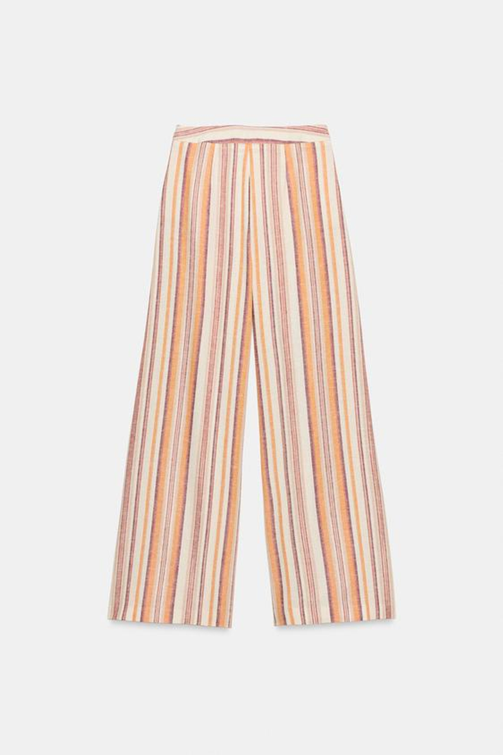 ZARA ШИРОКИЕ БРЮКИ ИЗ ЛЬНА В ПОЛОСКУ, РАЗНОЦВЕТНЫЙ