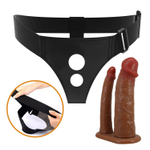 Темно-бежевый фаллопротез для двойного проникновения - 17,5 см. (Цвет: телесный с черным)