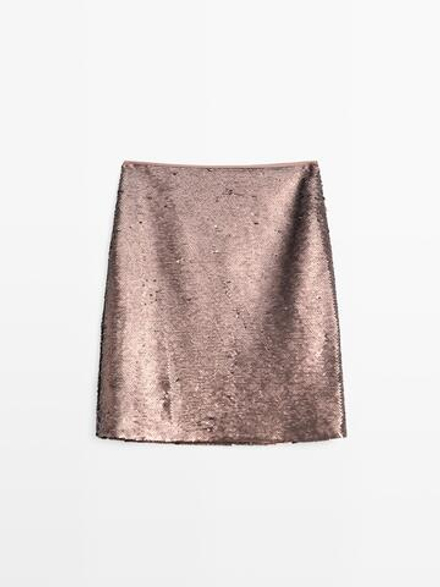 Massimo Dutti Короткая матовая юбка с пайетками, бургунди