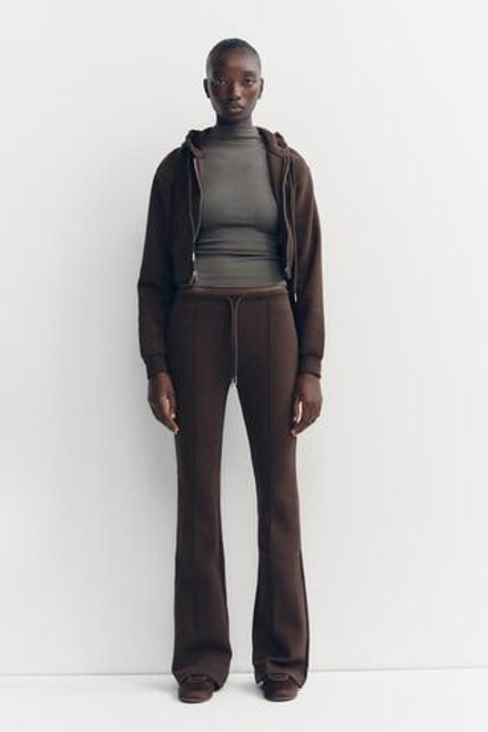 ZARA УКОРОЧЕННОЕ ХУДИ ИЗ ИНТЕРЛОКА, КОРИЧНЕВЫЙ