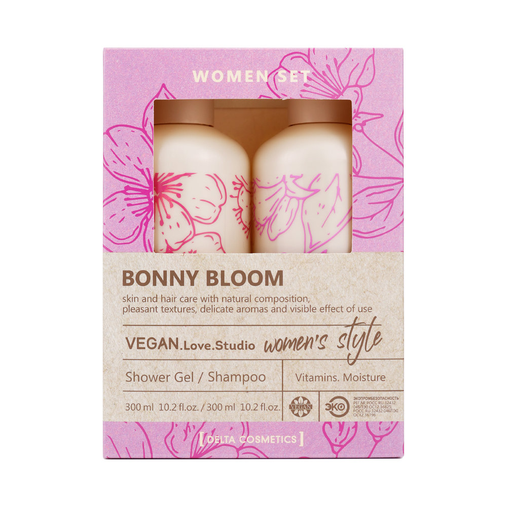 Косметический набор для жен. VEGAN.Love.Studio «BONNY BLOOM» (гель для душа 300 мл + шампунь 300 мл)
