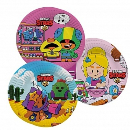 Распродажа Тарелки (7''/18 см) Бравл Старс, Команда бойцов, дизайн №1, 6 шт.