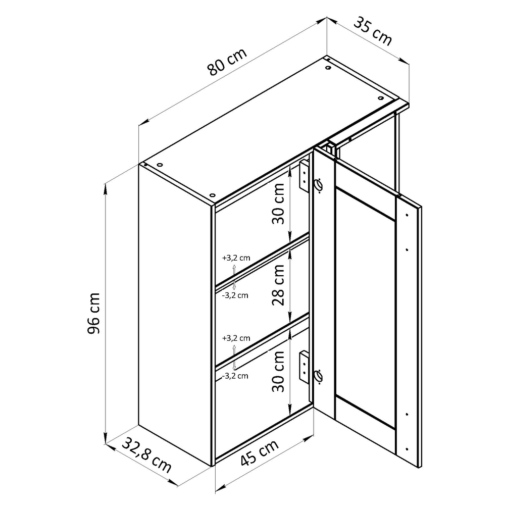 Навесной модуль угловой Вестфалия, 80х35х96, для кухни, из массива сосны, Dipriz