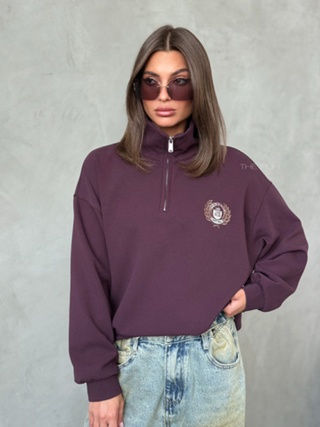 Бордовый хлопковый свитшот с воротом на молнии