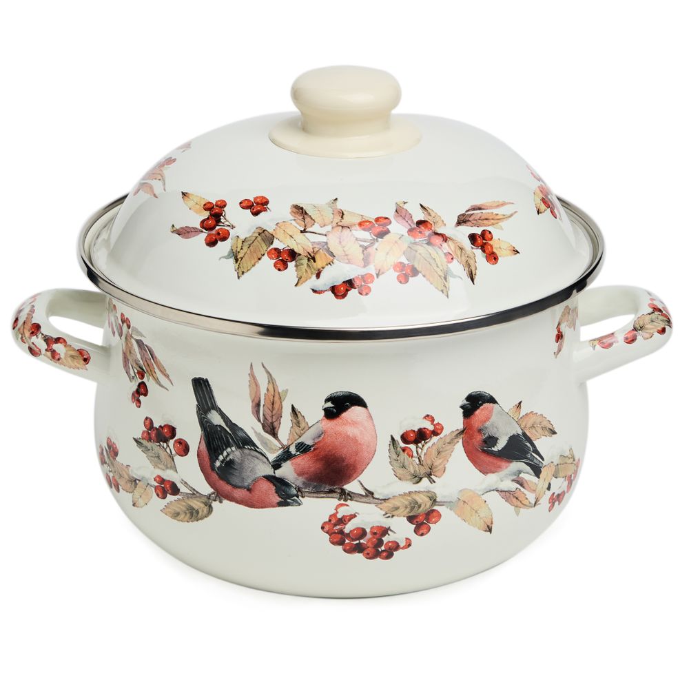 КАСТРЮЛЯ AGNESS ЭМАЛИРОВАННАЯ С ЭМАЛ.КРЫШКОЙ СЕРИЯ "СНЕГИРИ", 2.8 Л, 20*12 СМ