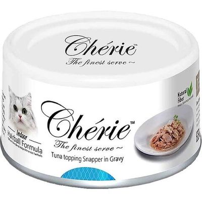 Влажный корм для кошек PETTRIC Cherie Hairball Control с тунцом и луцианом в подливе, банка 80 г