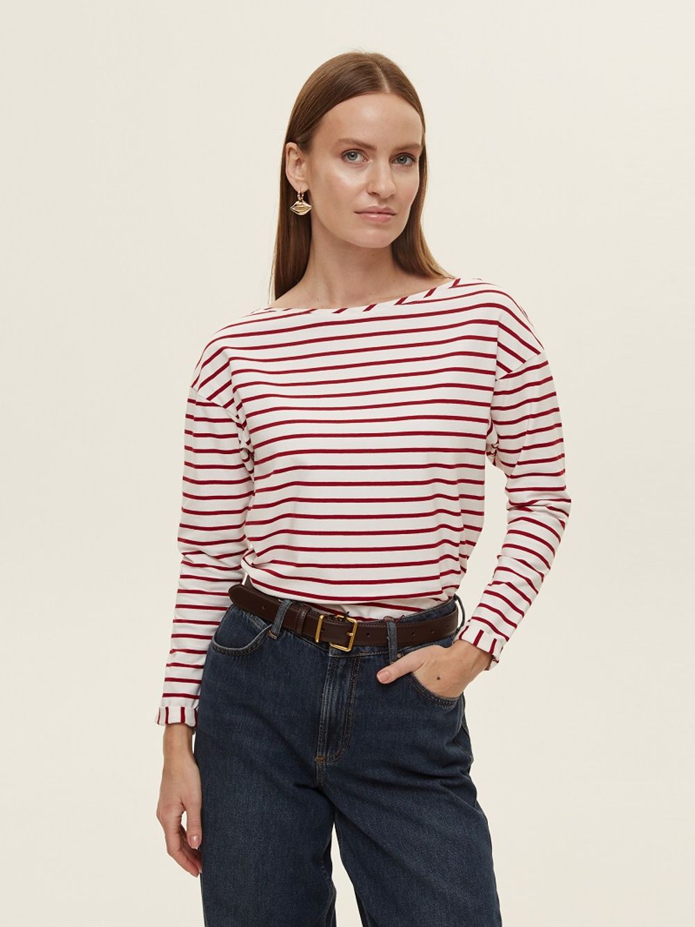 Тельняшка ЛОДОЧКА красная полоска (Размеры S,M)