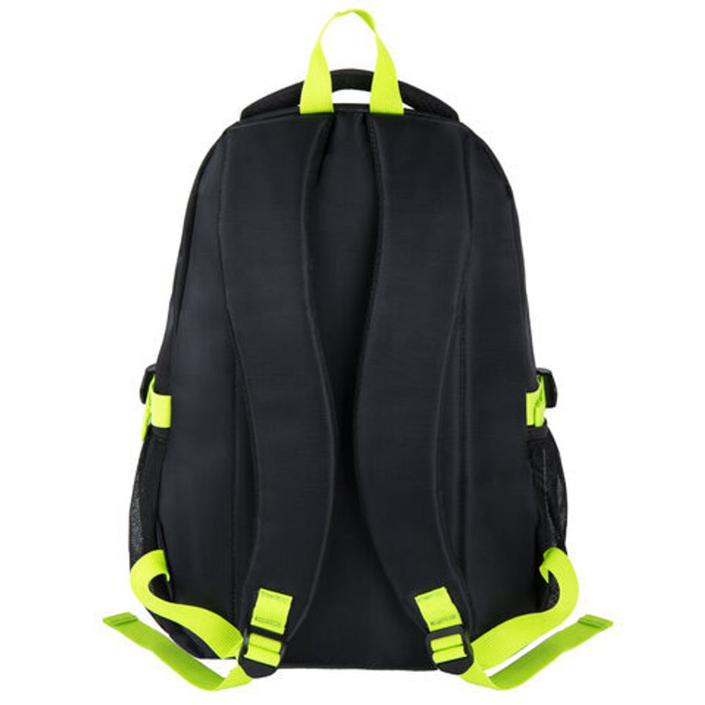 Рюкзак BRAUBERG универсальный, 3 отделения, черный, салатовые детали, 46х31х18 см, 270761