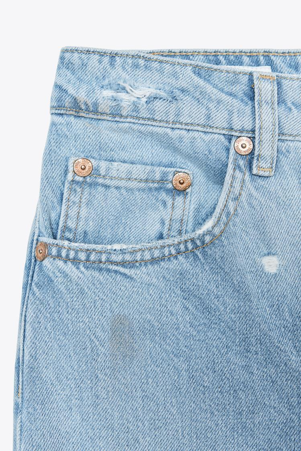 ZARA ДЖИНСЫ СО СРЕДНЕЙ ПОСАДКОЙ И РАЗРЕЗАМИ TRF BAGGY, ГОЛУБОЙ