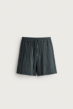 ZARA ШОРТЫ RELAXED FIT С РЕЛЬЕФНОЙ ФАКТУРОЙ, СИНИЙ